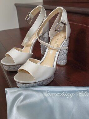 White Satin & Rhinestone Wedding Shoes